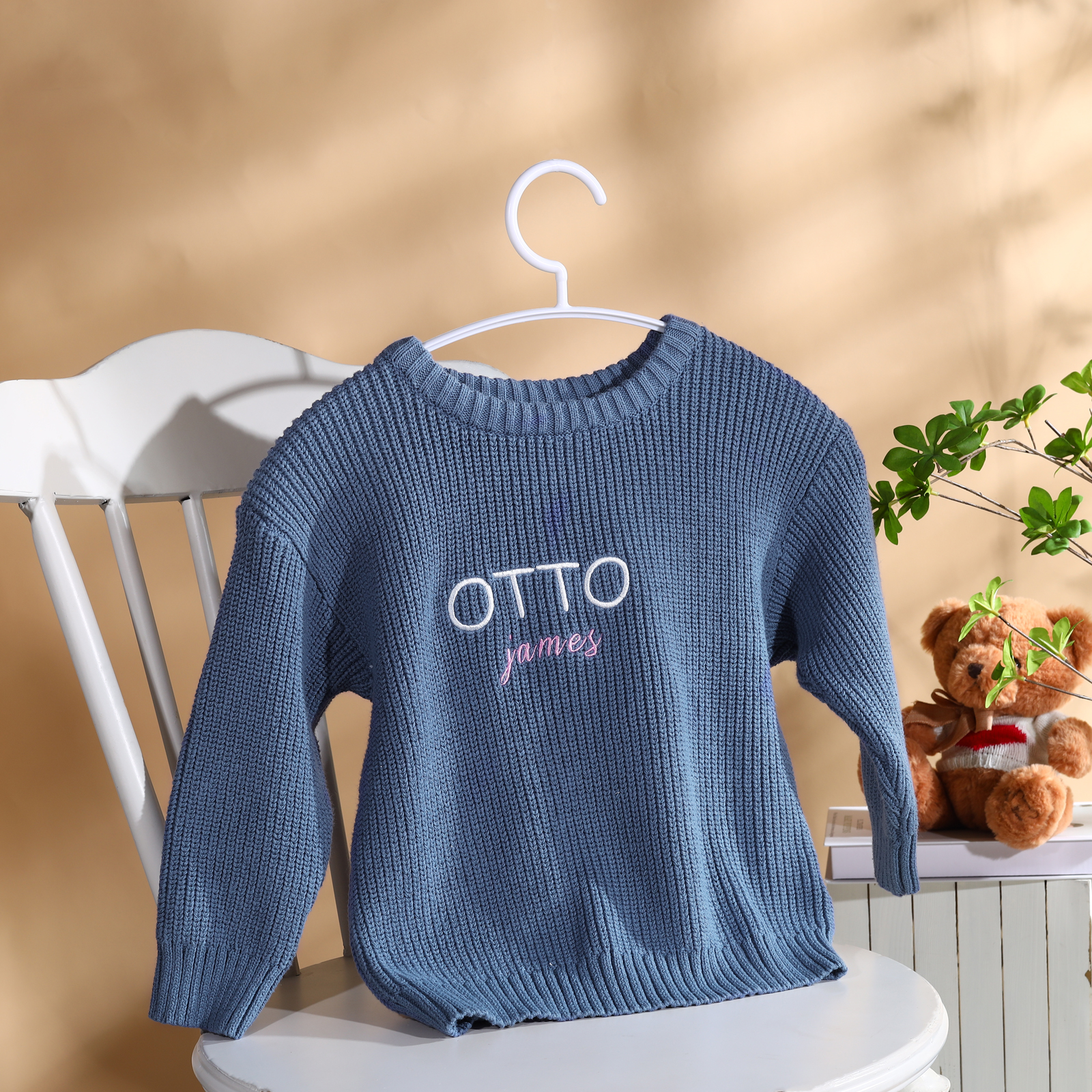 Personalised Kids Sweater Custom Knit Sweater with 1 Name Hand Embroidered Oversized Sweater Chunky Knit Name Jumper Newborn Baby Toddler Kids gift