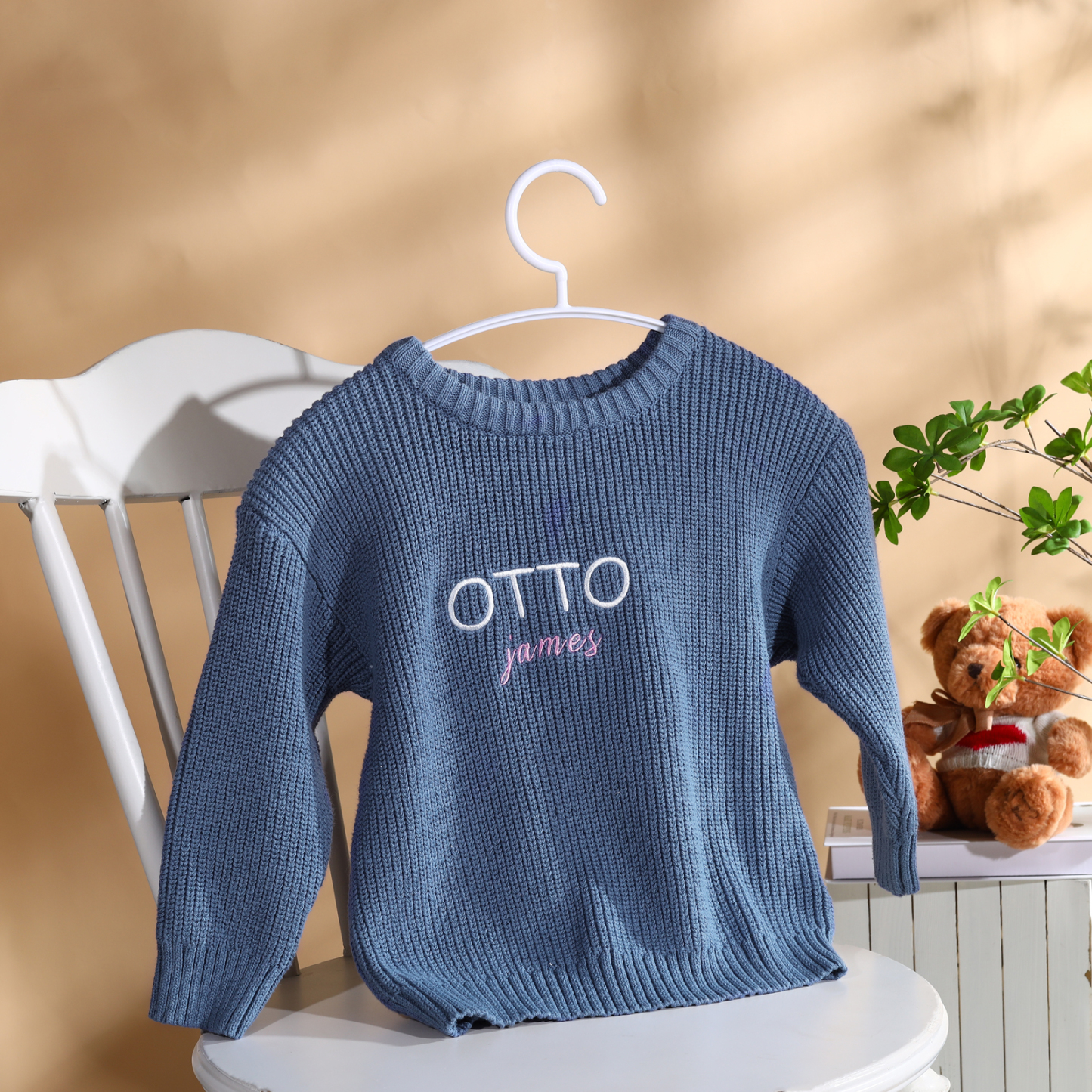 Personalised Kids Sweater Custom Knit Sweater with 1 Name Hand Embroidered Oversized Sweater Chunky Knit Name Jumper Newborn Baby Toddler Kids gift
