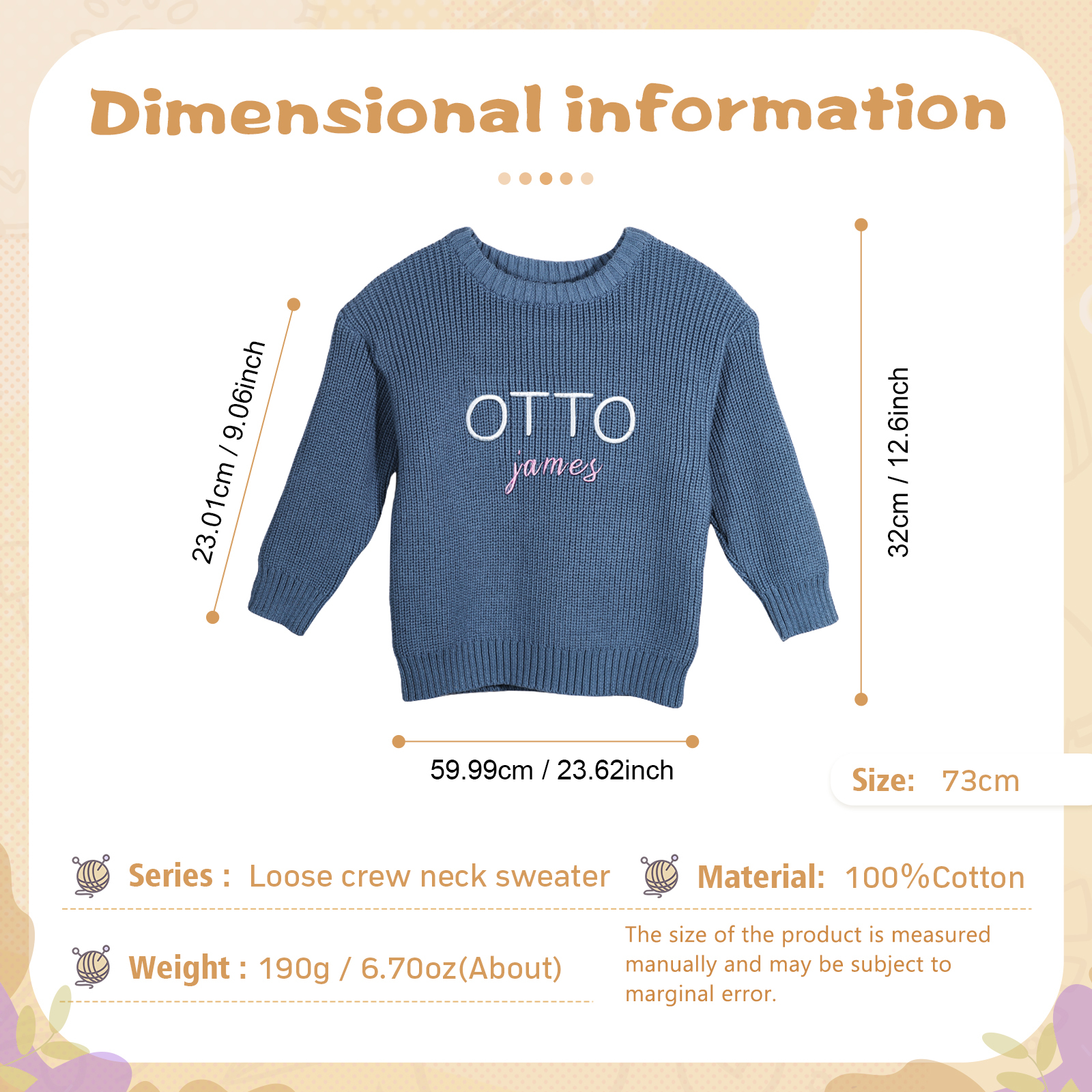 Personalised Kids Sweater Custom Knit Sweater with 1 Name Hand Embroidered Oversized Sweater Chunky Knit Name Jumper Newborn Baby Toddler Kids gift