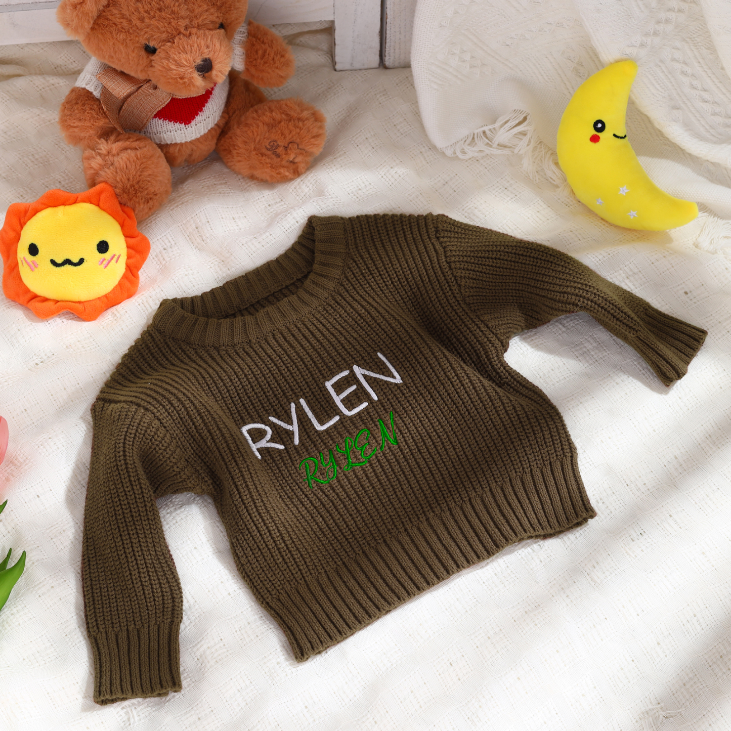 Personalised Kids Sweater Custom Knit Sweater with 1 Name Hand Embroidered Oversized Sweater Chunky Knit Name Jumper Newborn Baby Toddler Kids gift