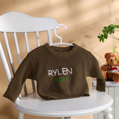Personalised Kids Sweater Custom Knit Sweater with 1 Name Hand Embroidered Oversized Sweater Chunky Knit Name Jumper Newborn Baby Toddler Kids gift