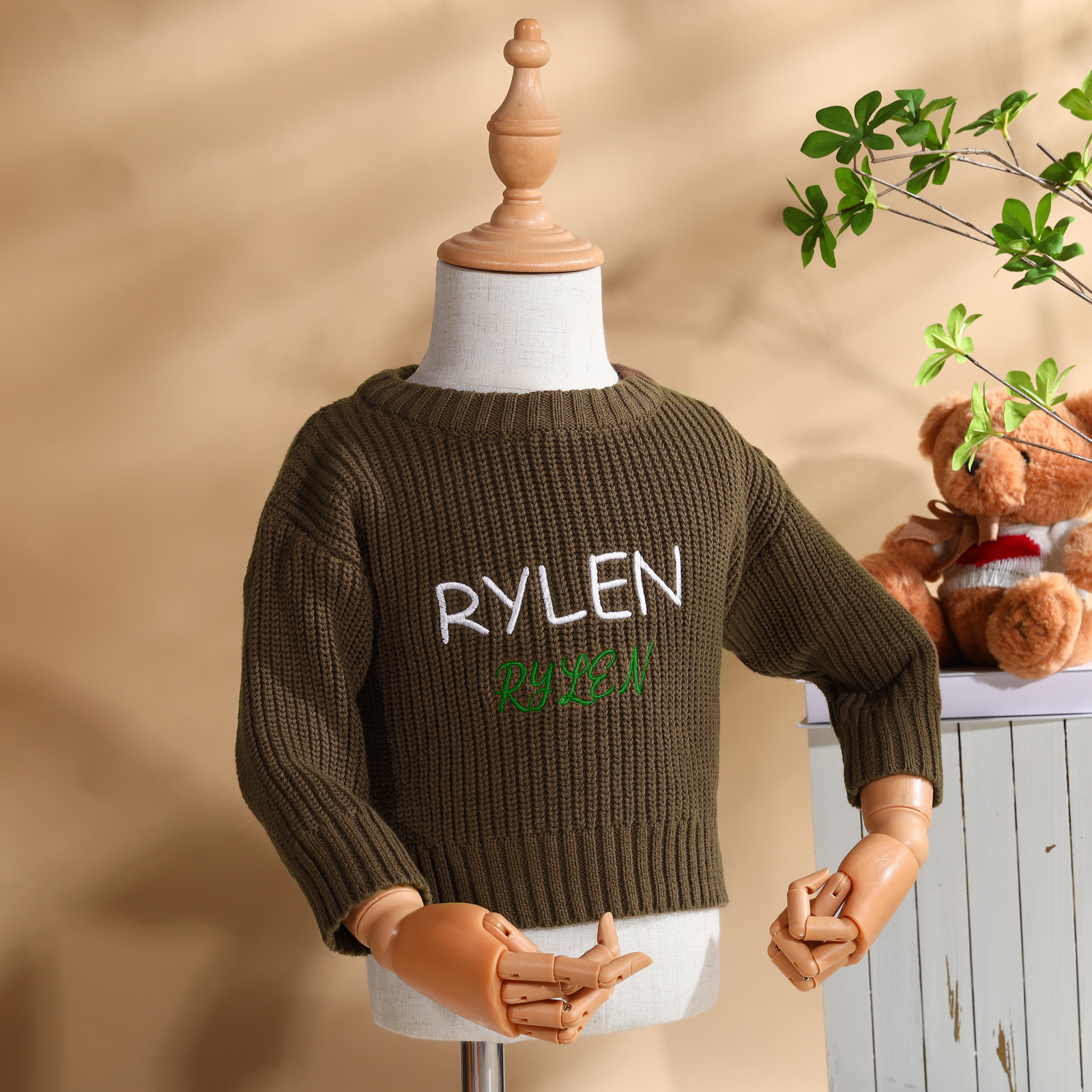 Personalised Kids Sweater Custom Knit Sweater with 1 Name Hand Embroidered Oversized Sweater Chunky Knit Name Jumper Newborn Baby Toddler Kids gift