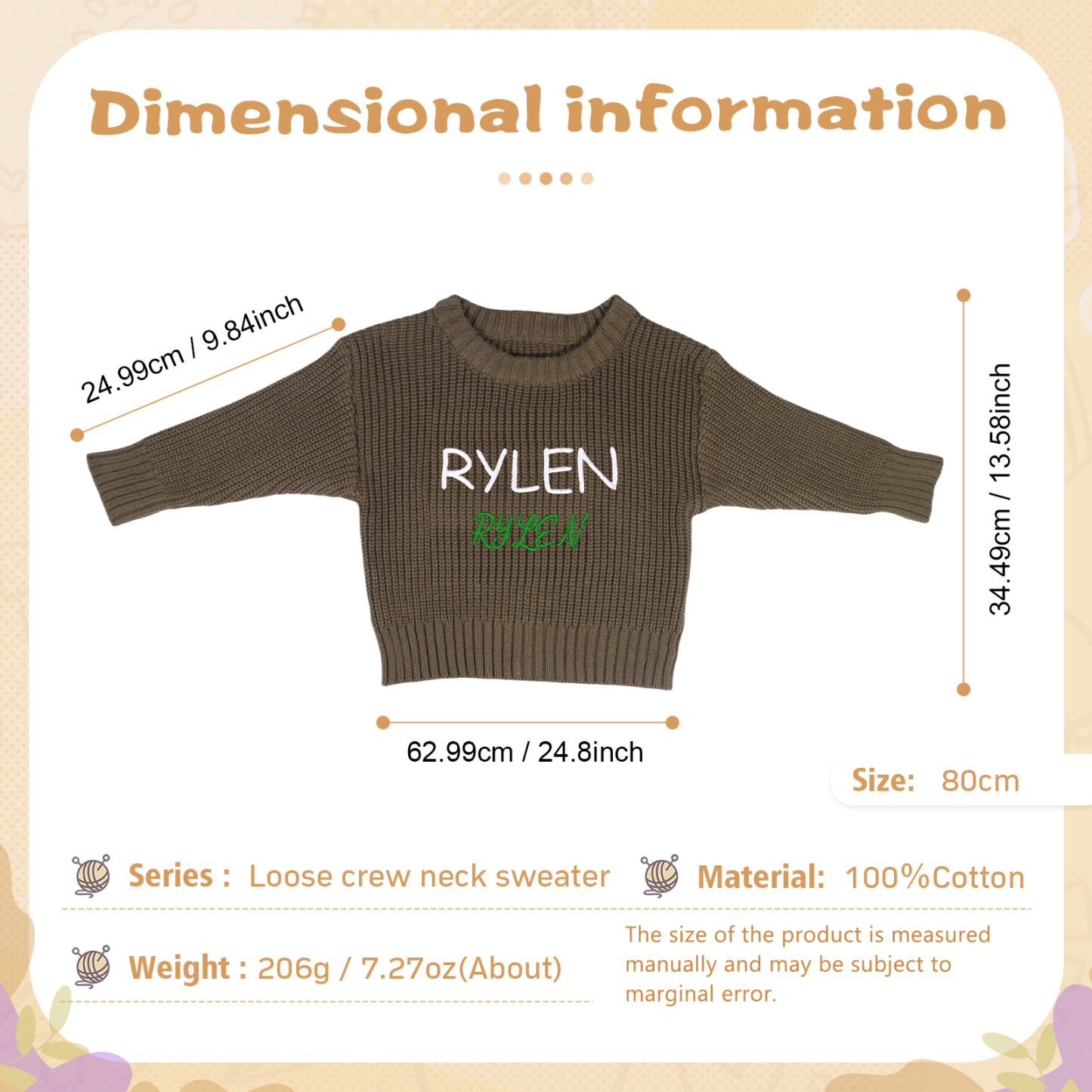 Personalised Kids Sweater Custom Knit Sweater with 1 Name Hand Embroidered Oversized Sweater Chunky Knit Name Jumper Newborn Baby Toddler Kids gift