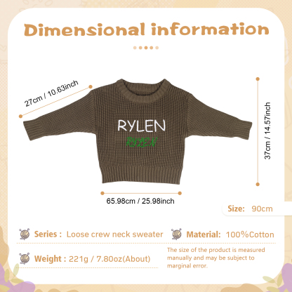 Personalised Kids Sweater Custom Knit Sweater with 1 Name Hand Embroidered Oversized Sweater Chunky Knit Name Jumper Newborn Baby Toddler Kids gift