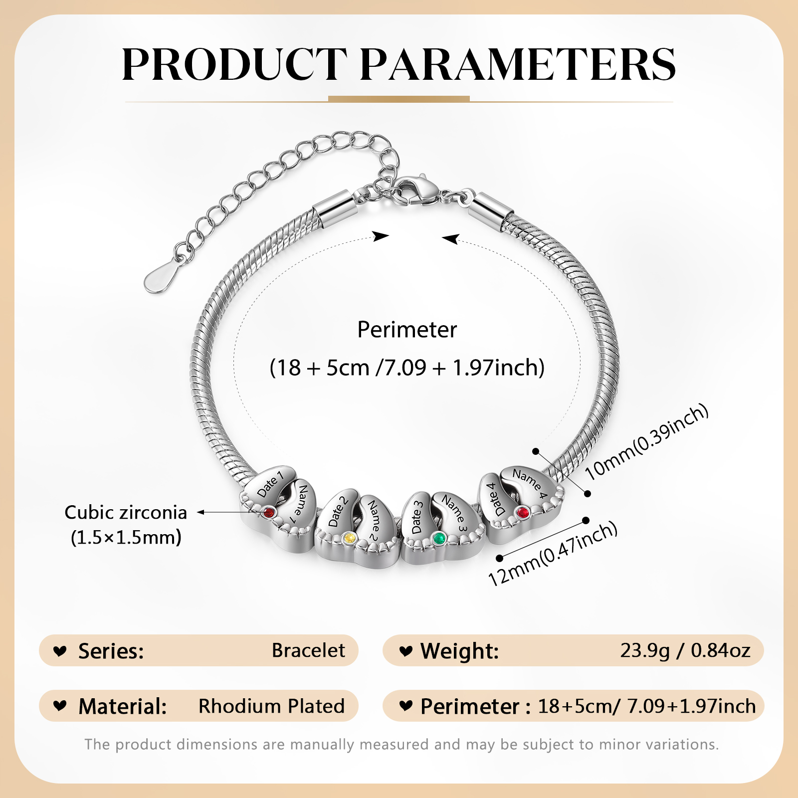 Personalised Heart Bracelet Custom 2-5 Names Dates and Birthstones Baby Feet Bracelet for Women | Jessemade