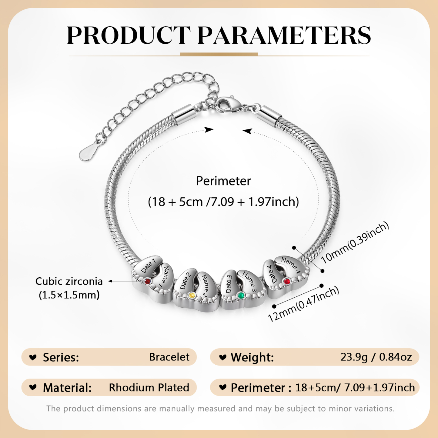 Personalised Heart Bracelet Custom 2-5 Names Dates and Birthstones Baby Feet Bracelet for Women | Jessemade