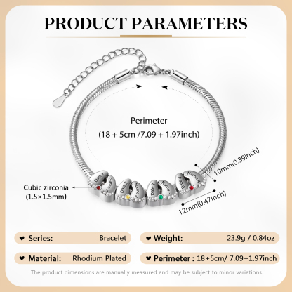 Personalised Heart Bracelet Custom 2-5 Names Dates and Birthstones Baby Feet Bracelet for Women | Jessemade