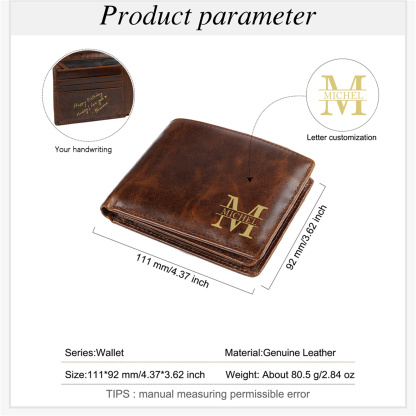 Personalized Genuine Leather folding men's Wallet Gift for Him