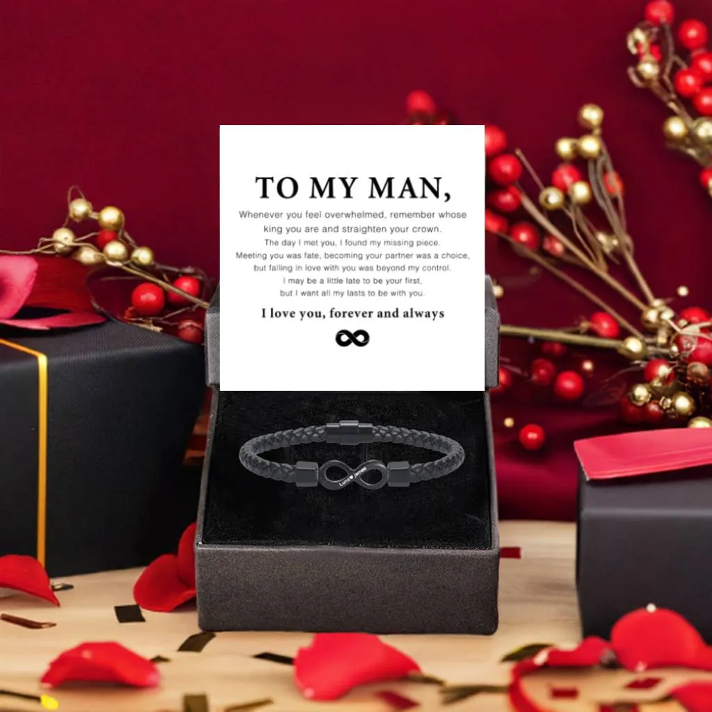 To My Man Custom Names Love You Forever and Always Infinity Leather Bracelet