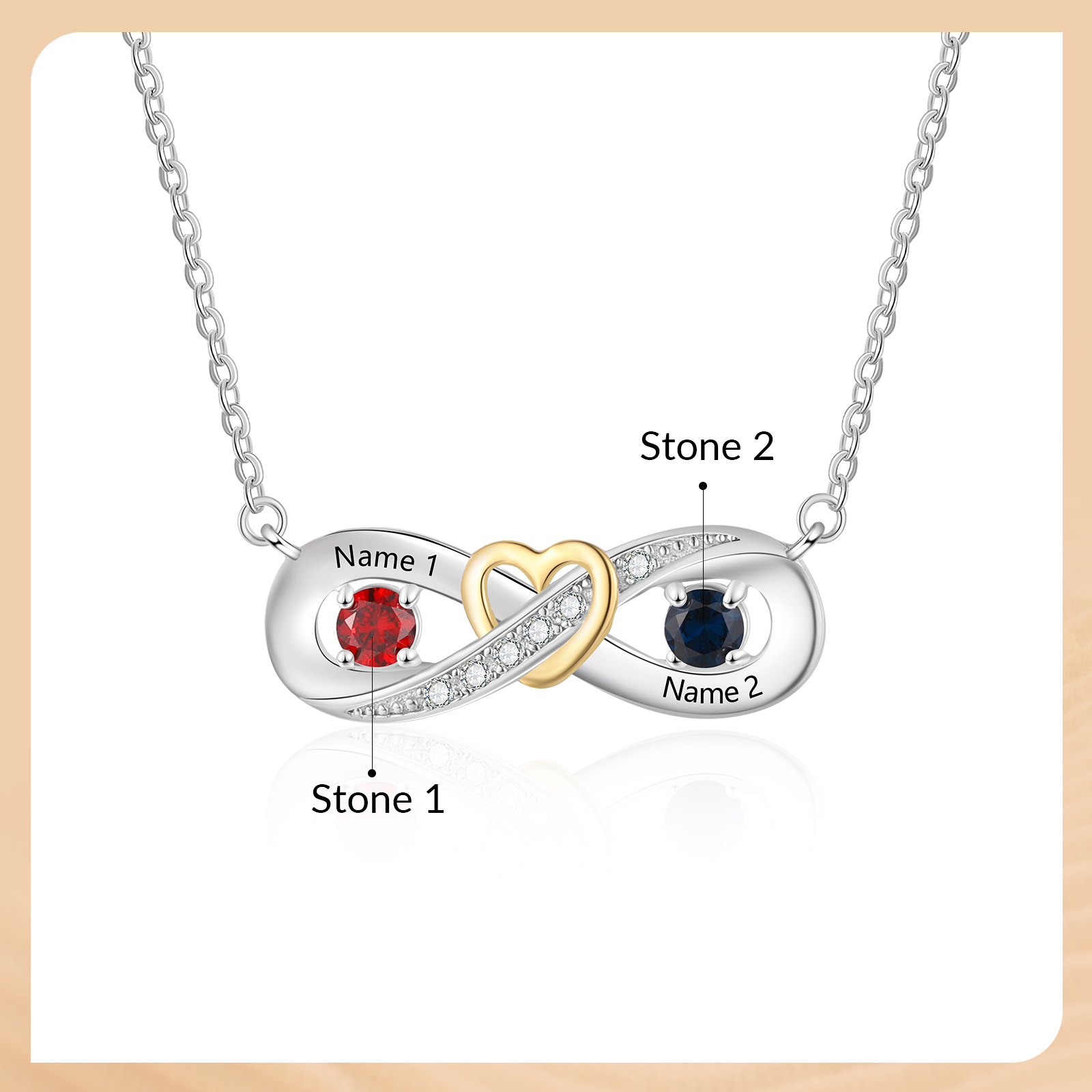Personalised S925 Silver Infinity Birthstone Heart Necklace for Her