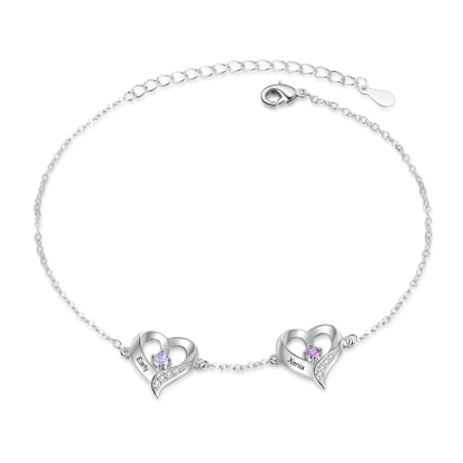 Personalised Heart Anklet Custom with 1-5 Names and Birthstones - Gift for Mum, Wife, Friend, Her | Jessemade