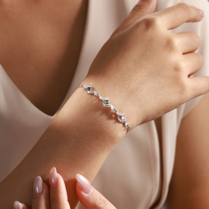 Personalised 2-5 Birthstone Names Bracelet  For Women