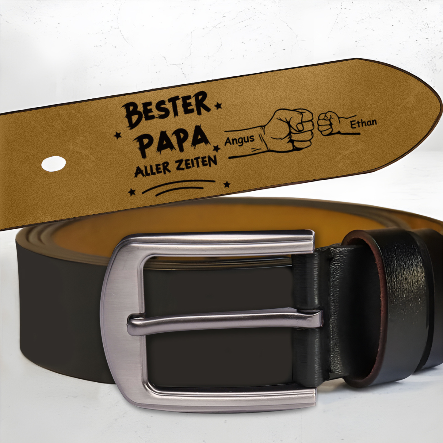 Personalised Belt Custom 2-6 Names Leather Belt with Fist Bump Gift for Him | Father’s Day Gift | Jessemade