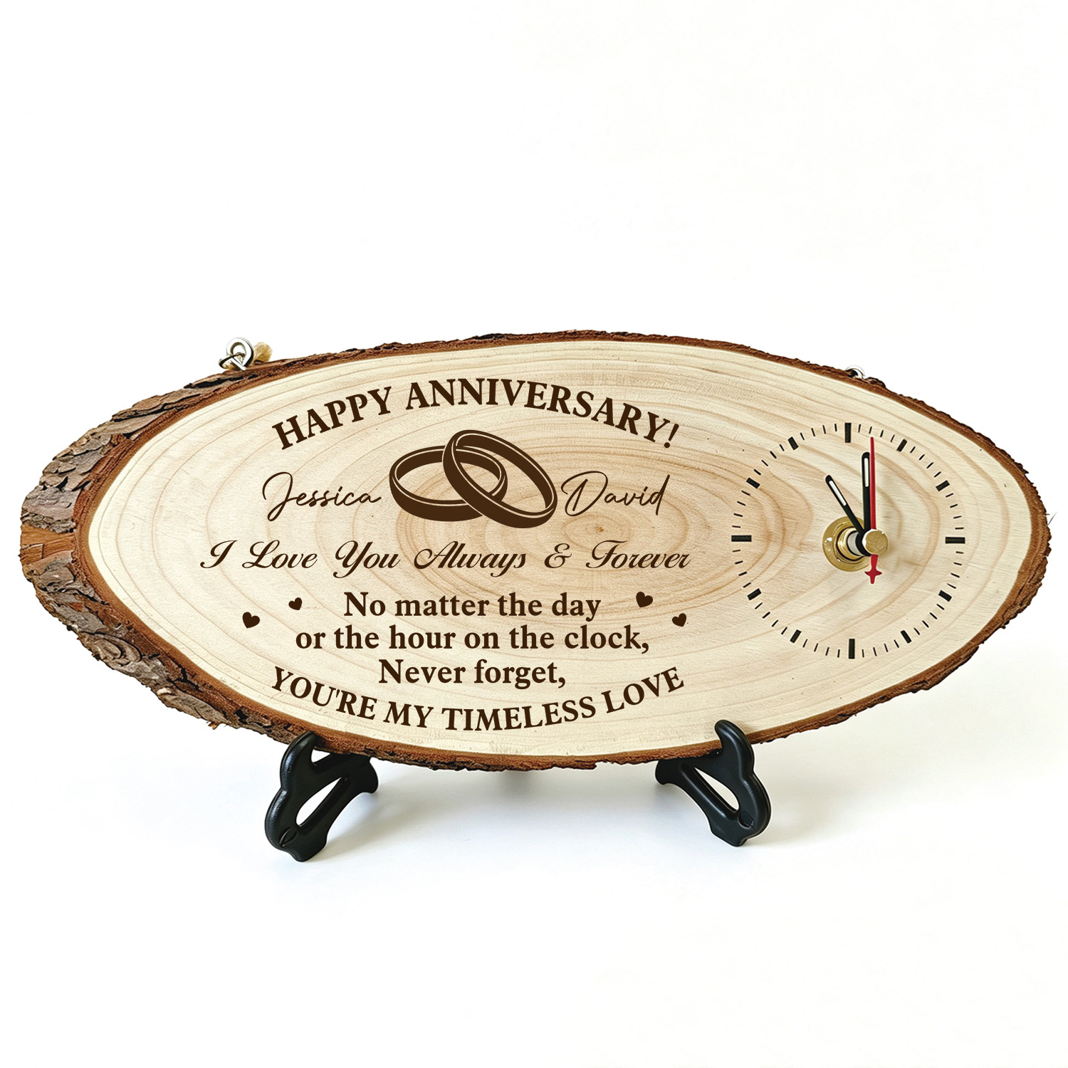 Personalised Wooden Clock Plaque for Couple with 2 Names and Message – Romantic Wedding Anniversary Gift