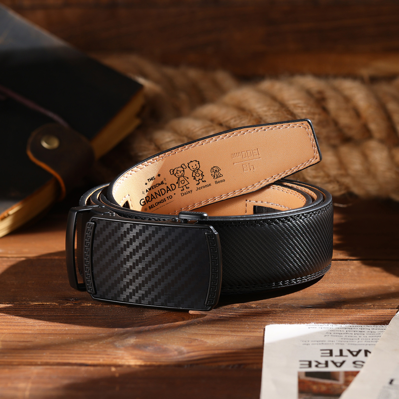 Personalised Leather Belt Customise 1-5 Names and Children Birthday Practical Gifts for Grandad | Jessemade