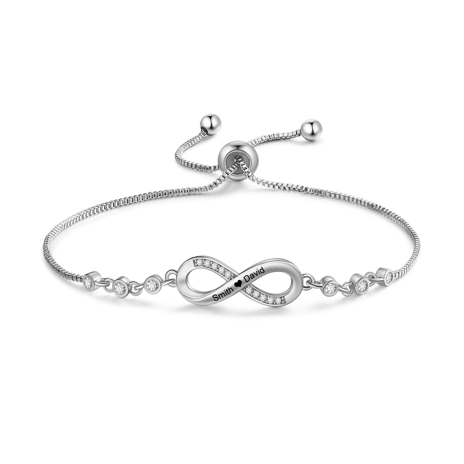 Personalised Black/Silver Infinity Bracelet for Couples with 2 Names
