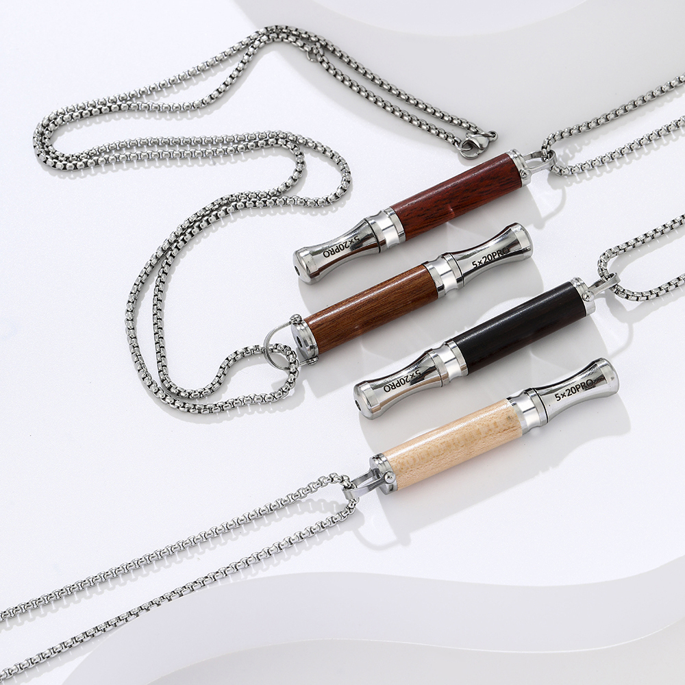 Breathing necklace with wooden pendant to relieve anxiety and stop smoking