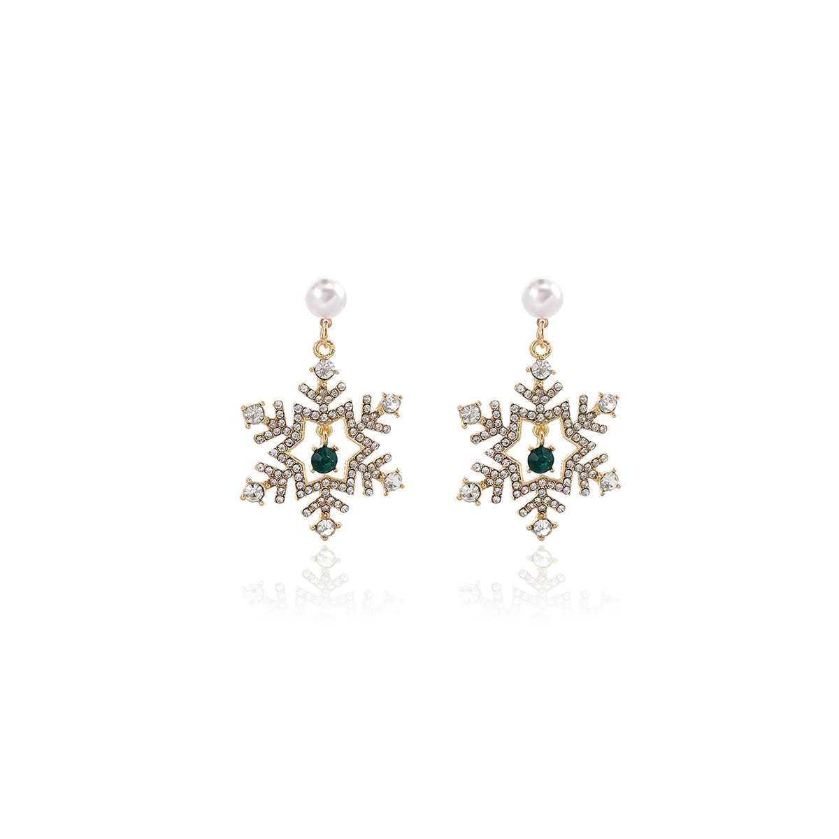 Christmas Snowflake Drop Earrings with Pearl Festive Holiday Gift-Jessemade AU