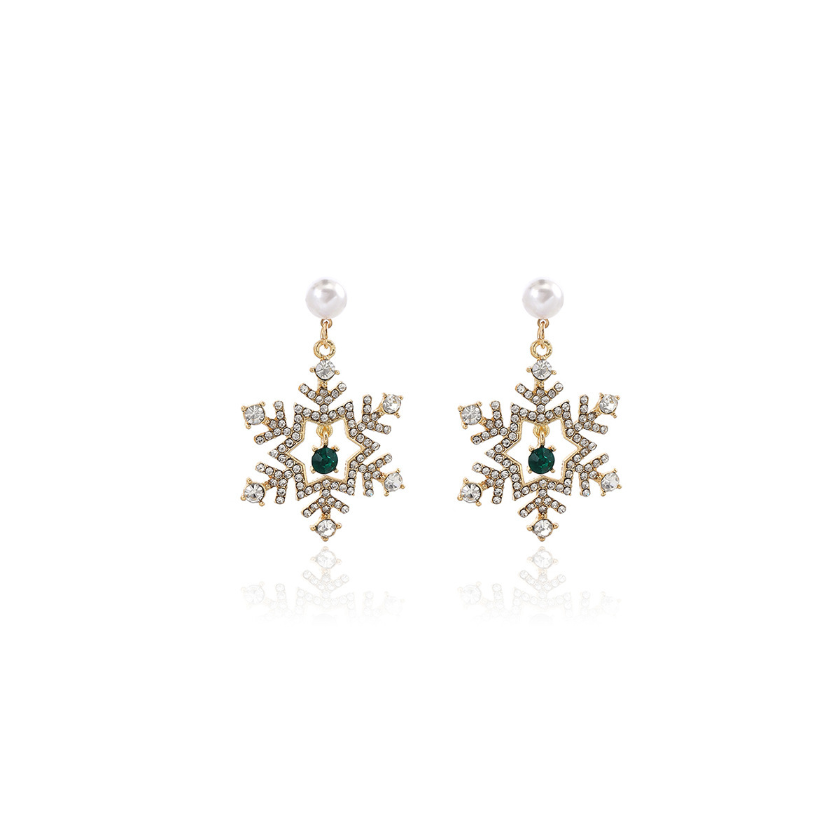 Christmas Snowflake Drop Earrings with Pearl Festive Holiday Gift-Jessemade AU