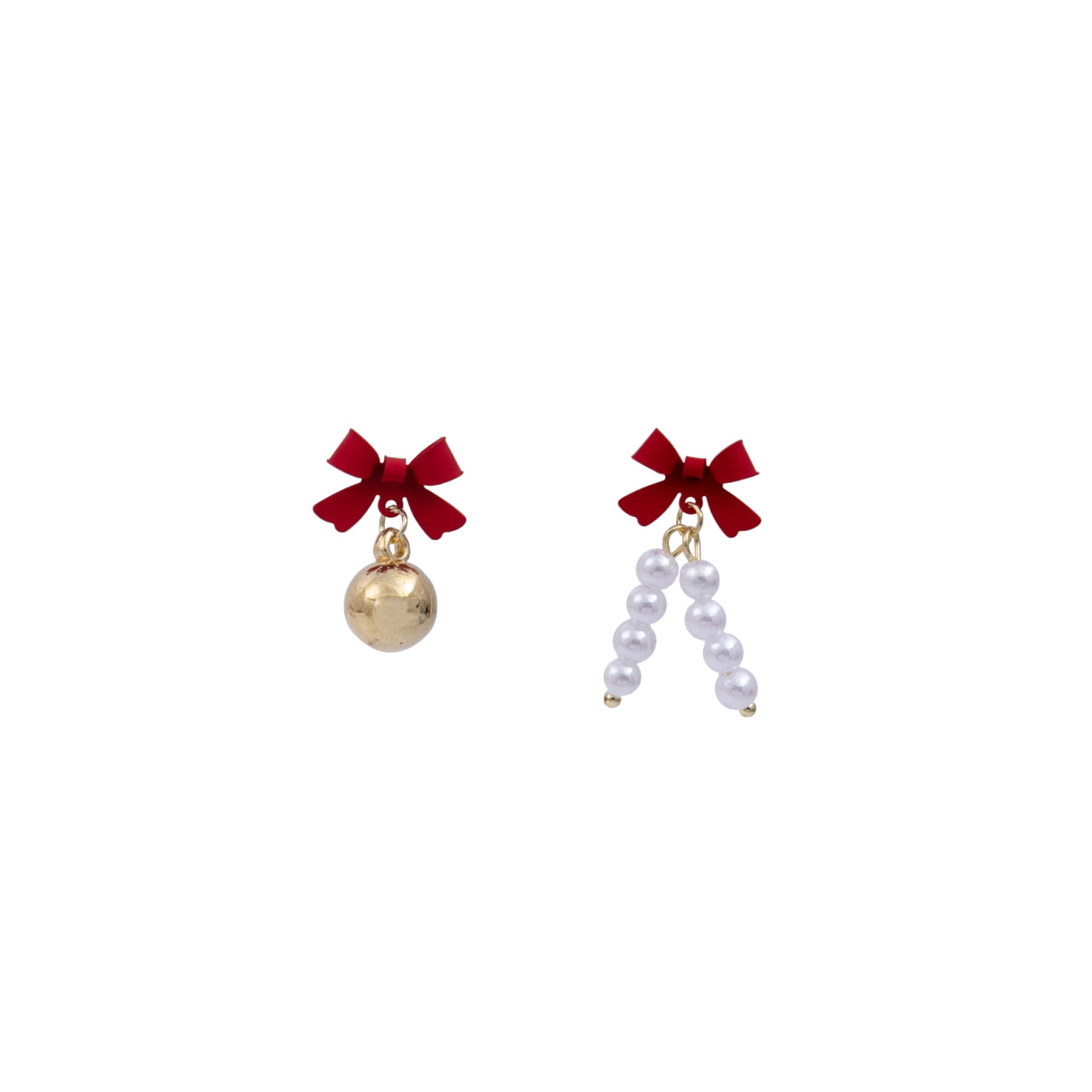 Christmas Asymmetrical Bow & Pearl Earrings Festive Holiday Gift-Jessemade AU