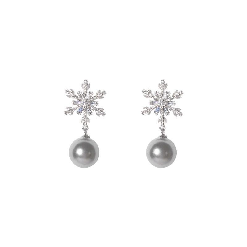 Snowflake Pearl Drop Earrings Elegant Winter Jewelry for Holiday Gifts-Jessemade AU
