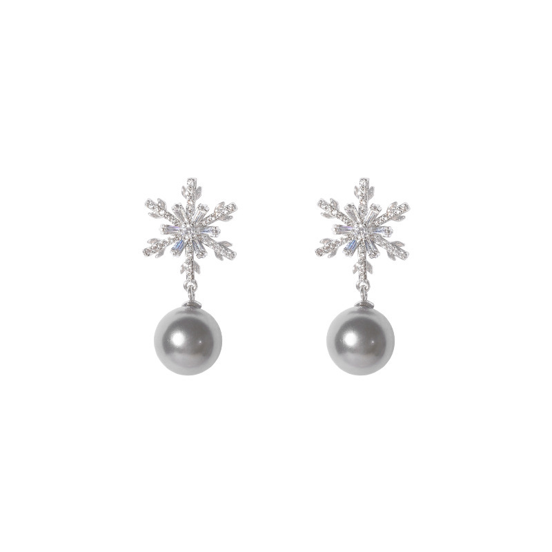 Snowflake Pearl Drop Earrings Elegant Winter Jewelry for Holiday Gifts-Jessemade AU