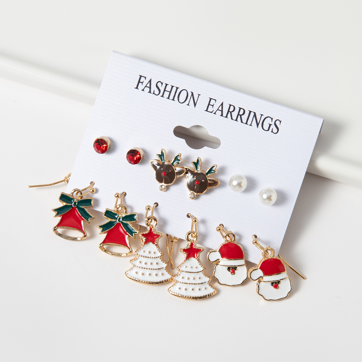 Christmas Fashion Earrings Set 6 pcs  Santa, Reindeer, Tree, and Bell Charms | Holiday Gift for Women