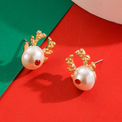 Festive Reindeer Pearl Stud Earrings Christmas Holiday Gift for Women-Jessemade AU