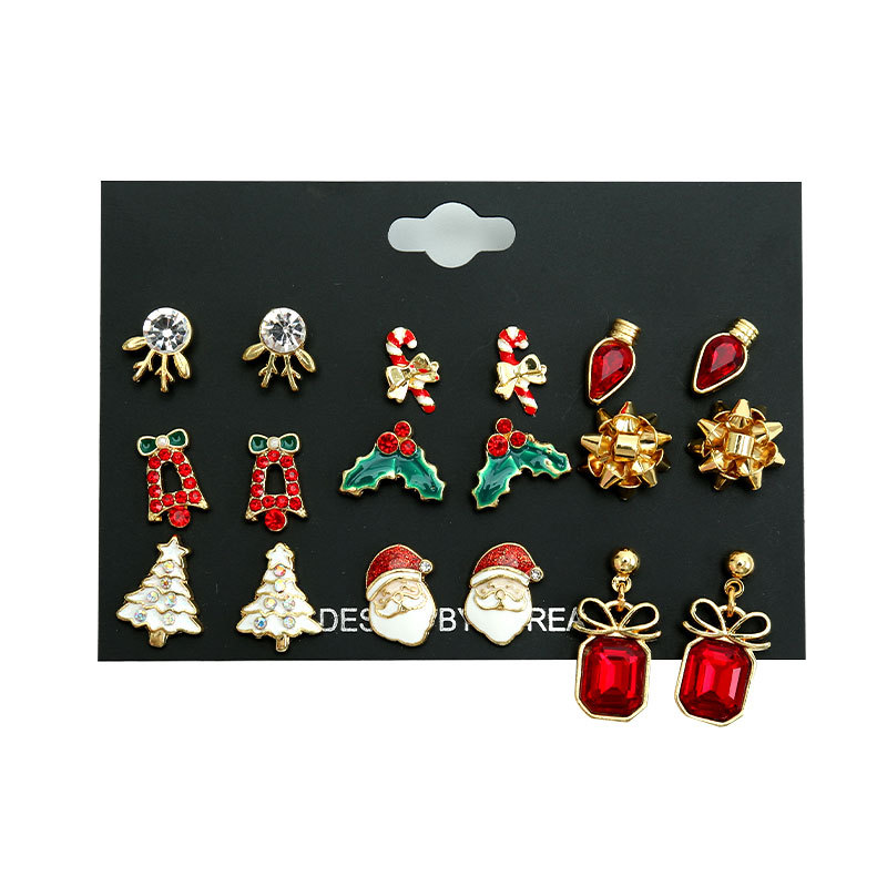 Christmas Holiday Themed 12-Pair Stud Earring Set Festive Accessories for Women & Girls-Jessemade AU