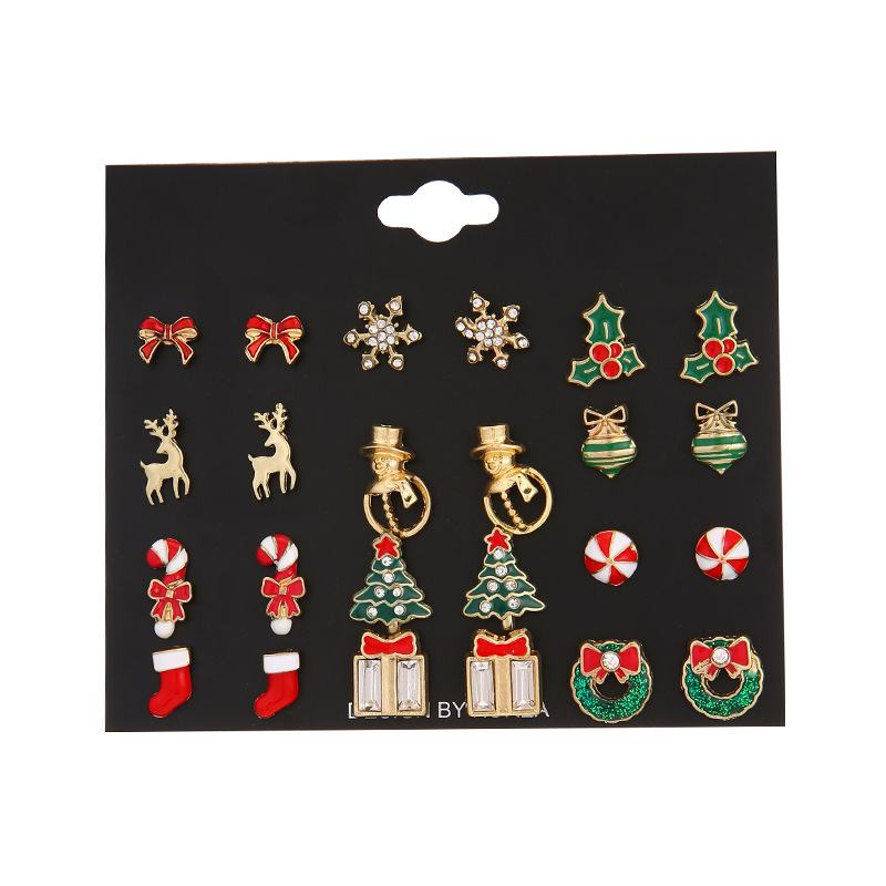 16-Pair Christmas Stud Earring Set Festive Holiday Jewelry for Women & Girls-Jessemade AU
