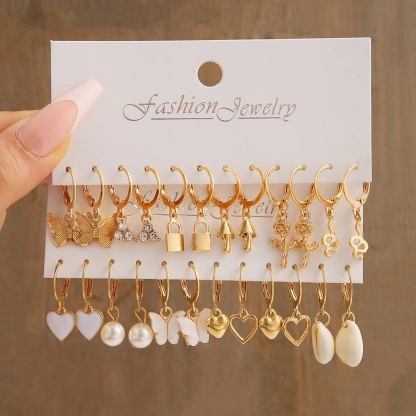 12-Pair Dangle Hoop Earrings Set Versatile Charms Collection-Jessemade AU