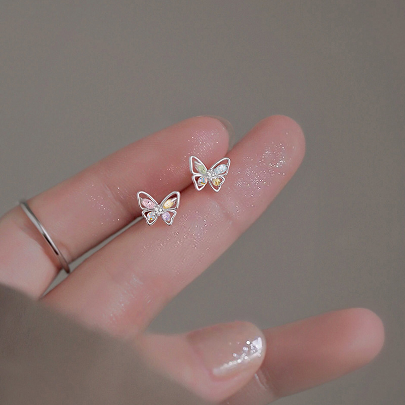 Mini Butterfly Stud Earrings – Dainty Crystal Butterfly Earrings with Multicolor Wings - Jewellery for Women & Girls | Jessemade