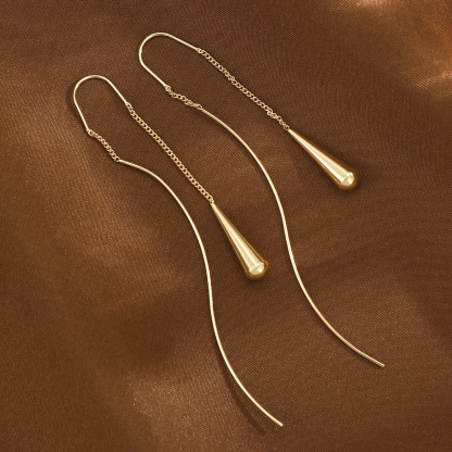 Minimalist Drop Threader Earrings – Long Sleek Pull-Through Dangle Earrings - Lightweight Modern Jewellery for Women | Jessemade