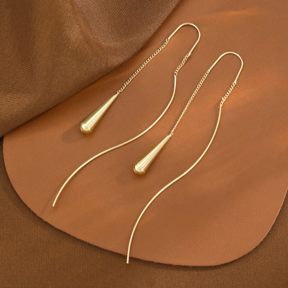 Minimalist Drop Threader Earrings – Long Sleek Pull-Through Dangle Earrings - Lightweight Modern Jewellery for Women | Jessemade