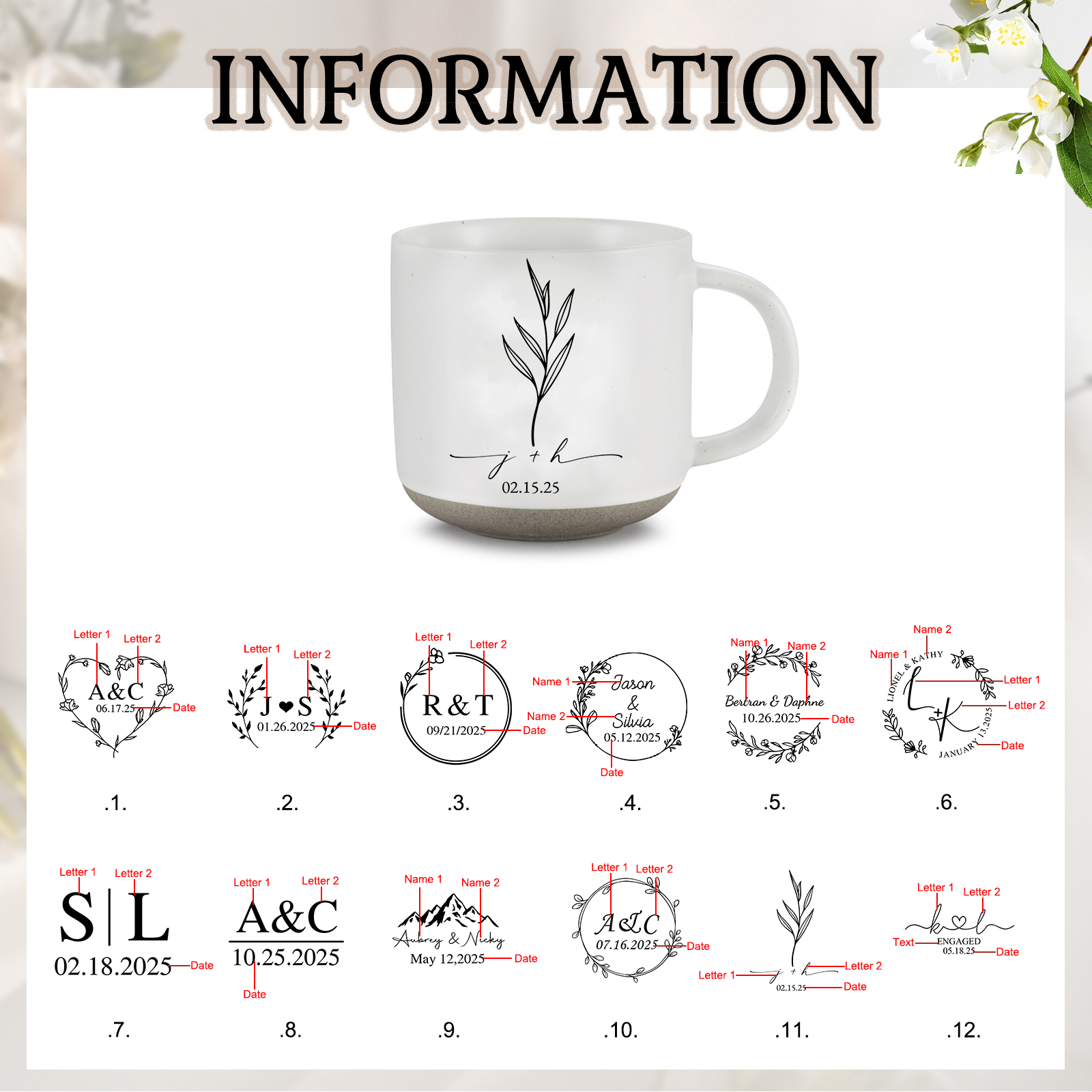 Personalised Ceramic Mug Customisable Wedding Cup for Couples Anniversary