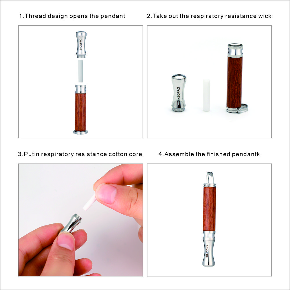 Breathing necklace with wooden pendant to relieve anxiety and stop smoking