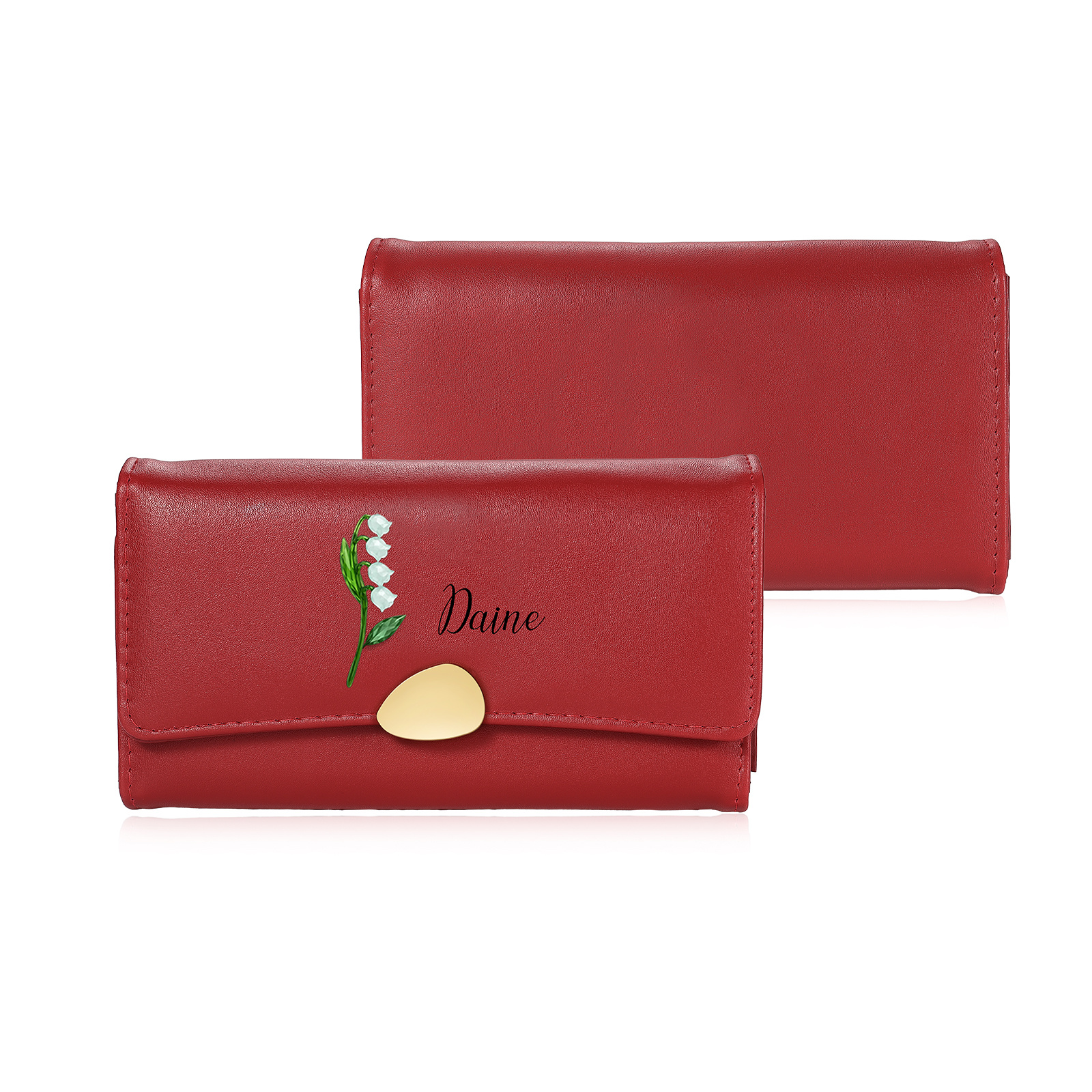 Personalised Long Women’s Leather Wallet with Birth Flower and Name