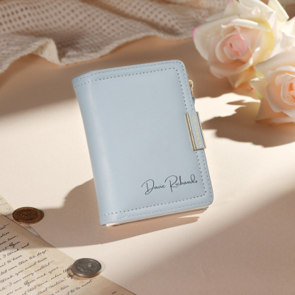 Personalised Leather Zipped Wallet Customised with Photo and Engraved Name