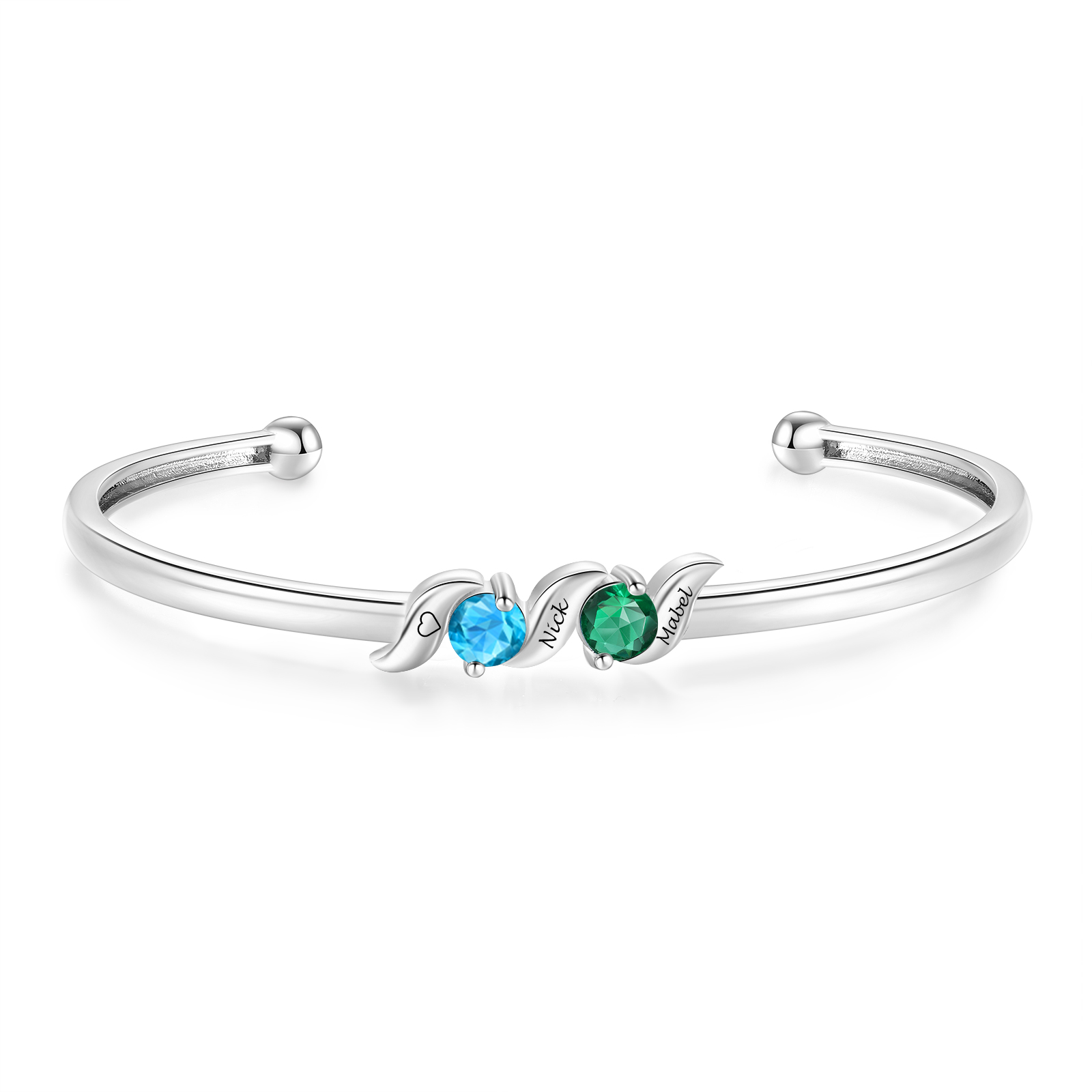 Personalised Women’s Birthstone Bangle Family Bracelet Customised with 1–5 Names and Stones