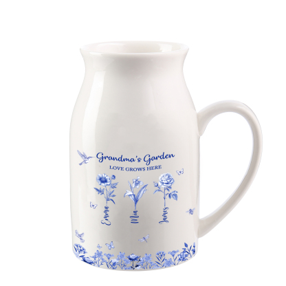 Grandma’s Garden Ceramic jug Vase, blue-and-white floral pattern