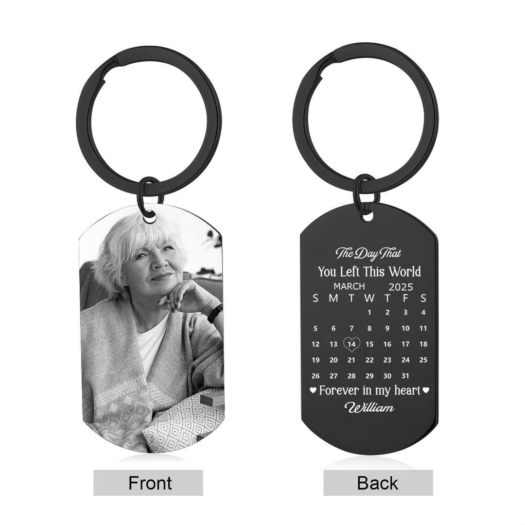 Personalised Steel Photo Calendar Memorial Keyring