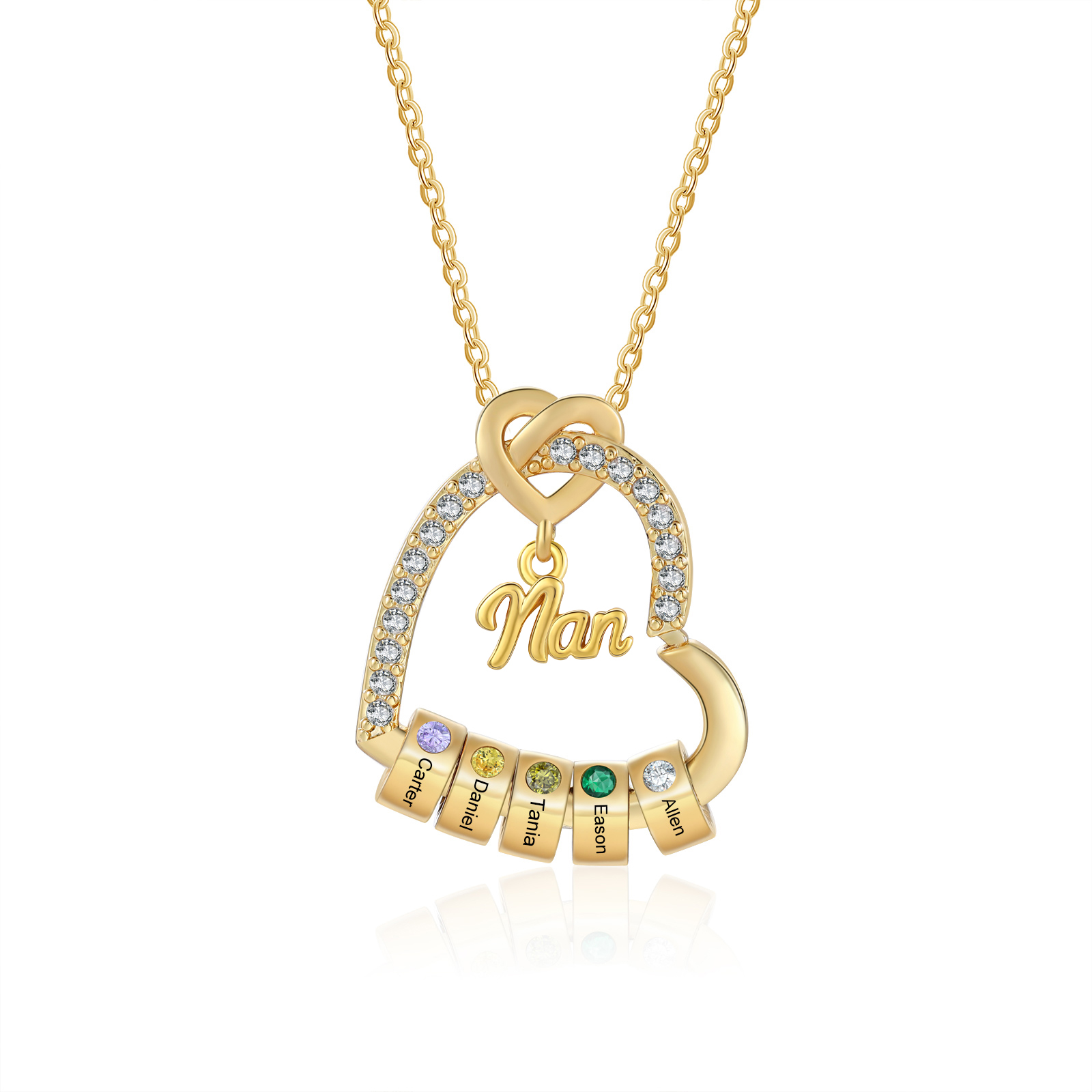 Personalised Birthstone Heart Necklace Customisable with 1-5 Names Gift for Nan Nana | Jessemade