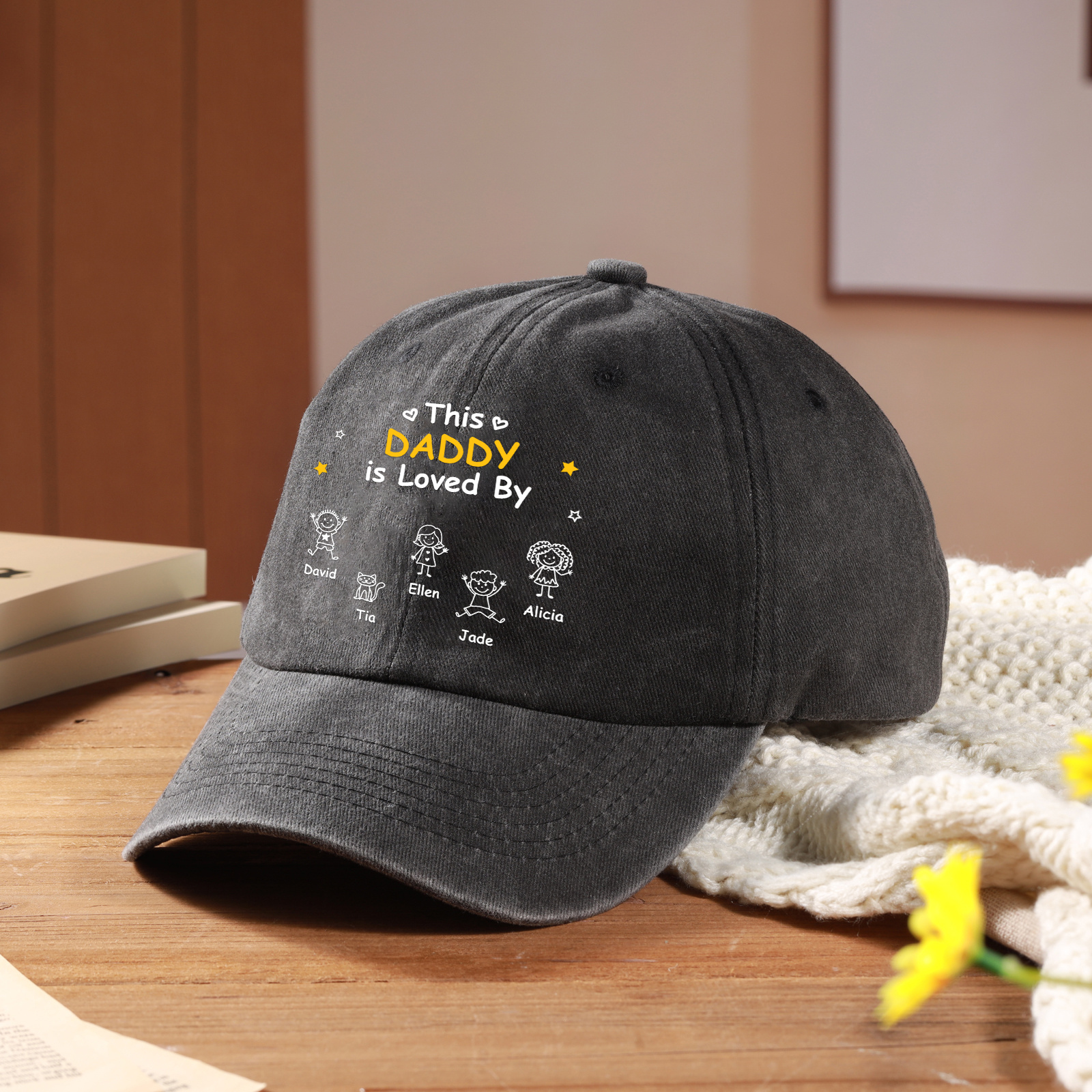Personalised Cotton Baseball Cap with 1 to 10 Names and Child’s Drawing