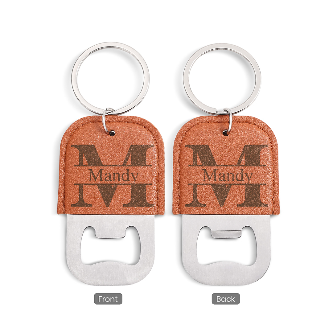 Personalised Leather Initial Bottle Opener Keyring for Men