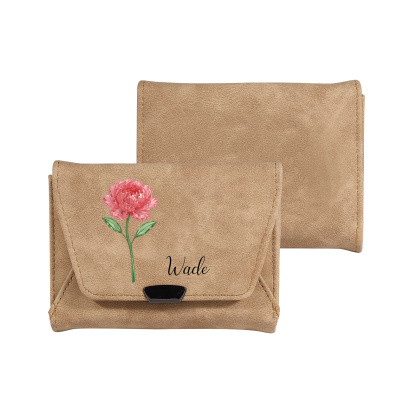 Personalised women’s leather wallet with birth flower and name
