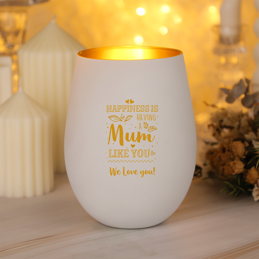 Personalised glass candle holder with photo – gift for Mum with a custom photo and one-line text – Mother’s Day or birthday gift for Mum | Jessemade