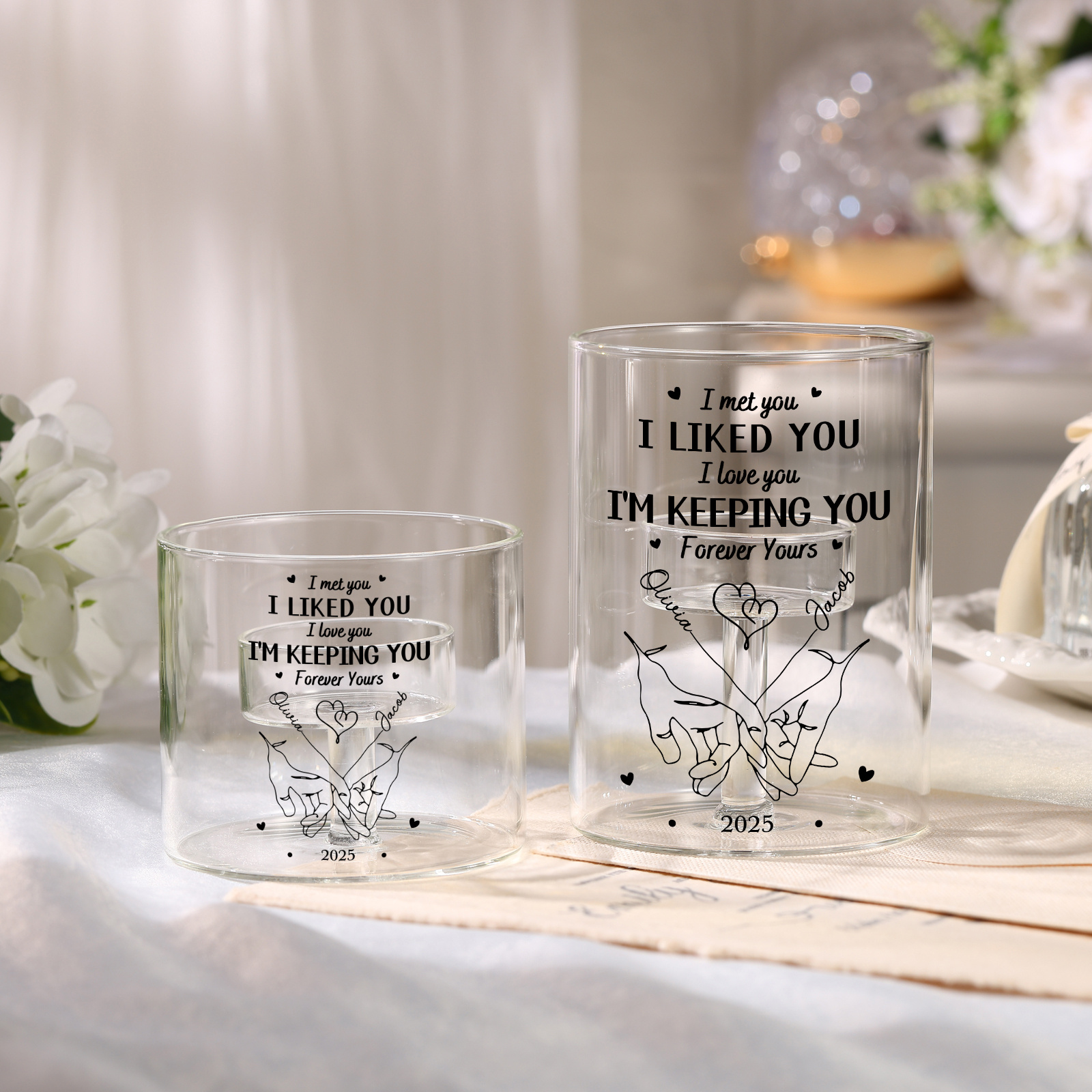 Personalised Pinky Promise Couple Candle Holder