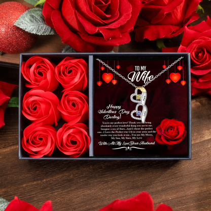 Personalised Heart Pendant Necklace Custom 2 Birthstones & 2 Names Val