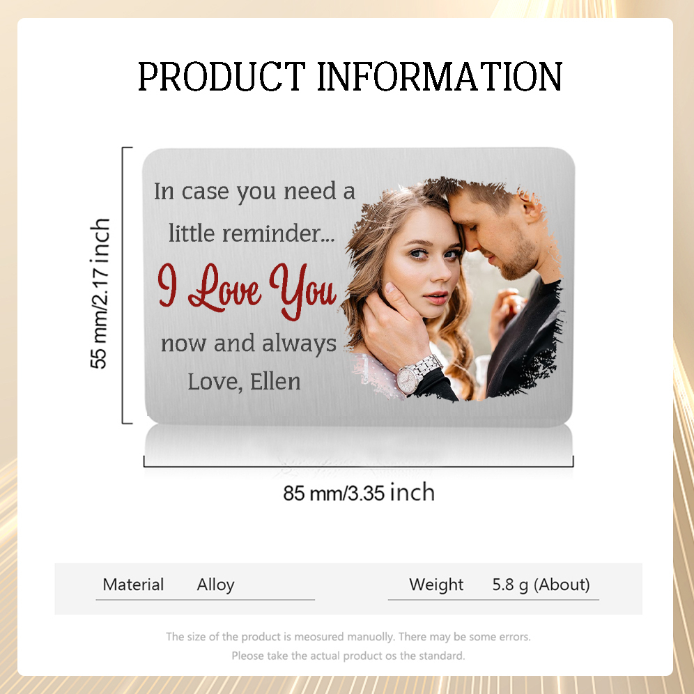 Personalised Couple Photo Alloy Wallet Card Custom with Text Romantic Gift for Loved Ones-Jessemade AU