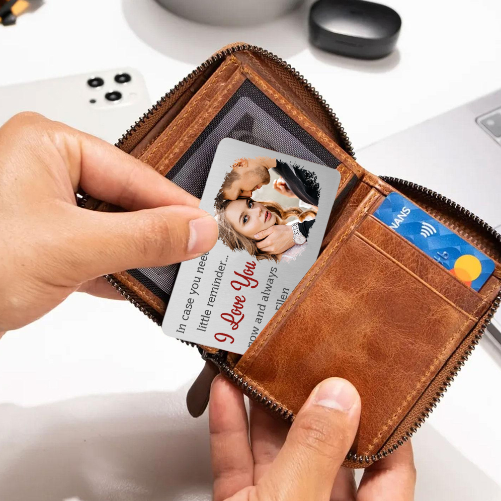 Men Photo Wallet Personalised Letter&Name Wallet Gray Colour with Photo Keychain Pen Christmas Gift Set For Him-Jessemade AU